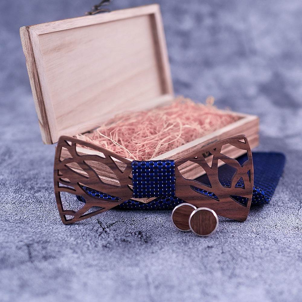 Handmade men's plaid bow tie plain wooden personality bow tie - Mubimart