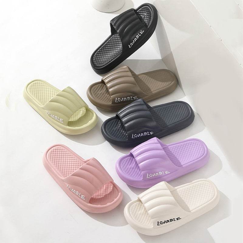 Summer Stripe Letter Design Home Slippers Thick Sole Non-slip Floor Bathroom Slipper For Women Men House Shoes - Mubimart