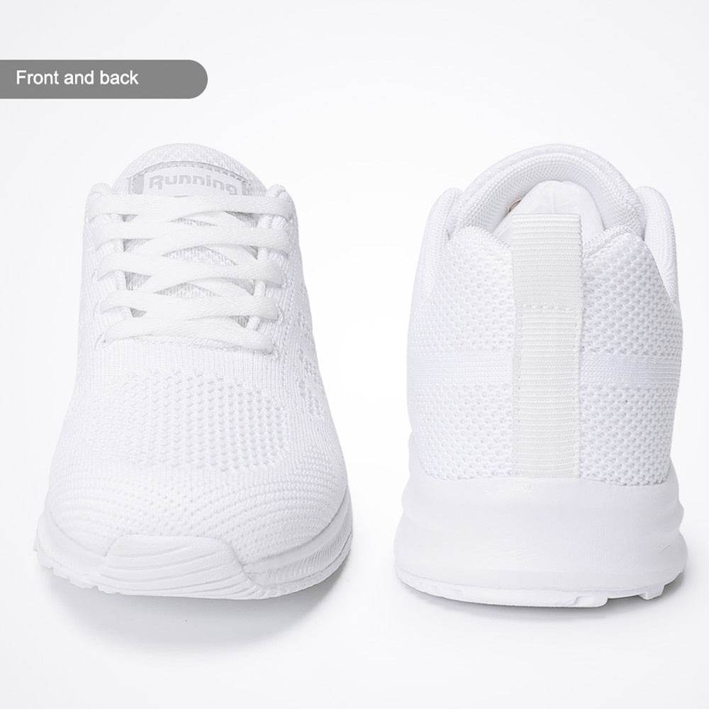 Black White Sneakers Women Lace Up Running Walking Shoes - Mubimart