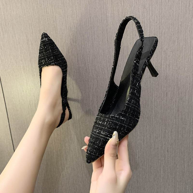 Stiletto Heel Pointed Toe Toe Cap Slingback Sandals Women's Spring And Summer New - Mubimart