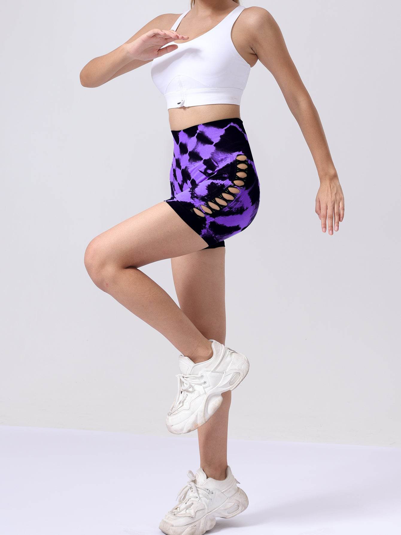 Women's Tie-dye Side Bow Hollow High Waist Hip Lifting Sports Fitness Yoga Shorts, Shorts For Women High Waist Tie Dye Workout Yoga Gym Scrunch Butt Lifting Cycling Biker Shorts - Mubimart