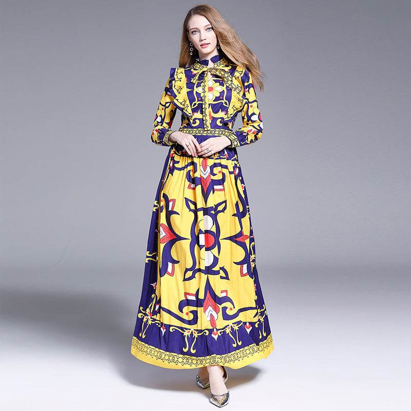 Printed pleated maxi dress - Mubimart
