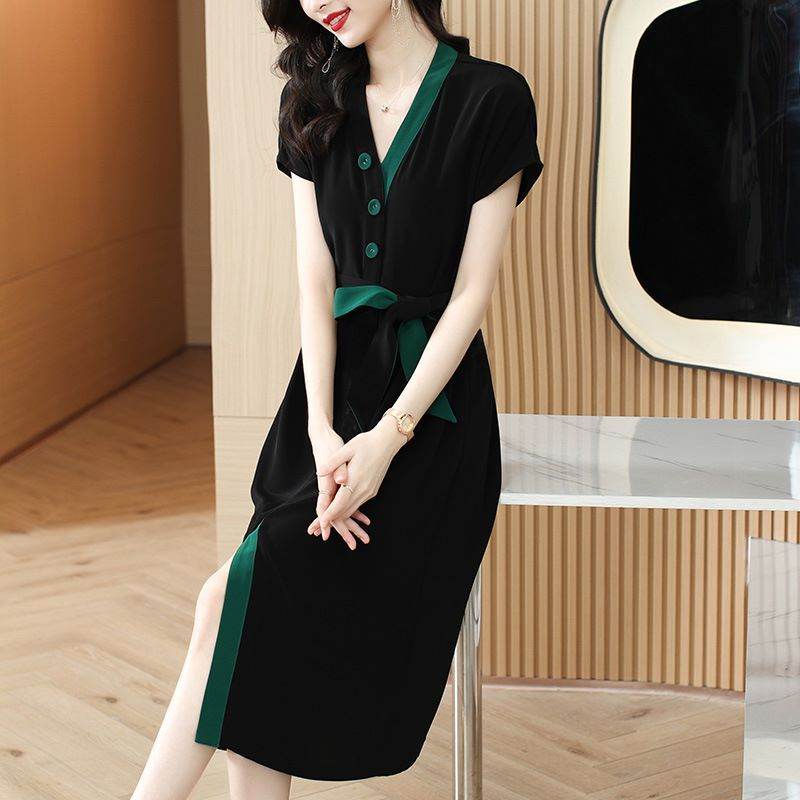 Temperament Plus Size Women's High-end Shirt Dress Satin - Mubimart