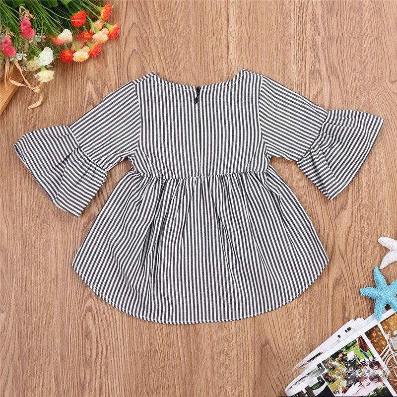 Flared Sleeve Classic Striped Tunic - Mubimart