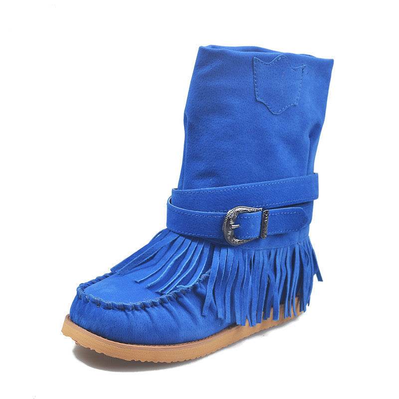 Fringe Middle Boots Women Sexy Tassel Boots Fashion Buckle - Mubimart