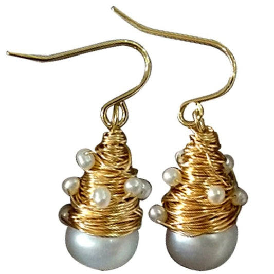 Light Luxury Women's Fashionable Handmade Wound Earrings With Freshwater Pearls