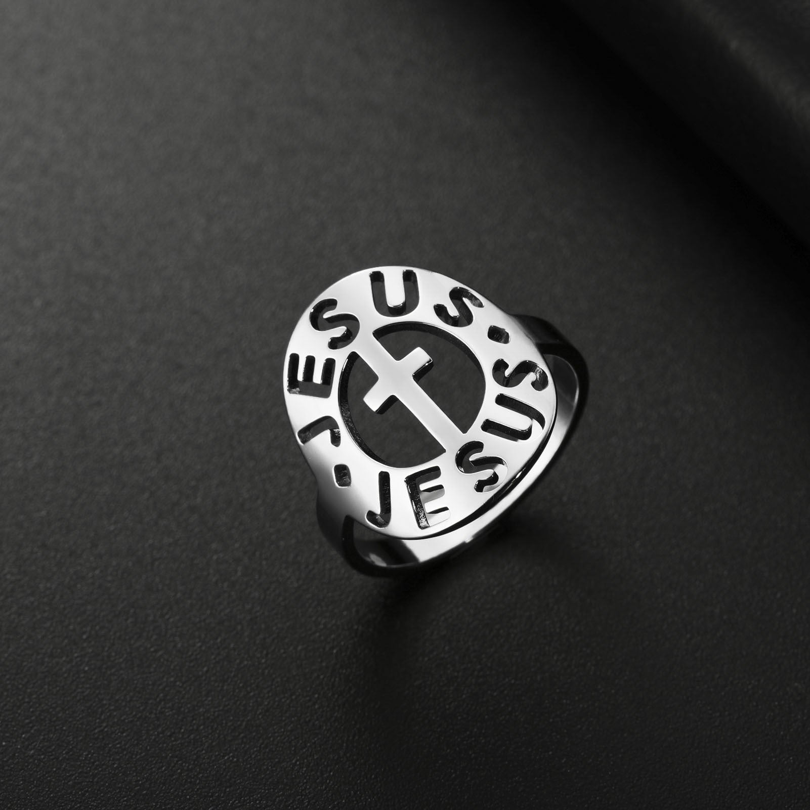 Personalized Retro Style Titanium Steel Cut Cross Closed Ring Men