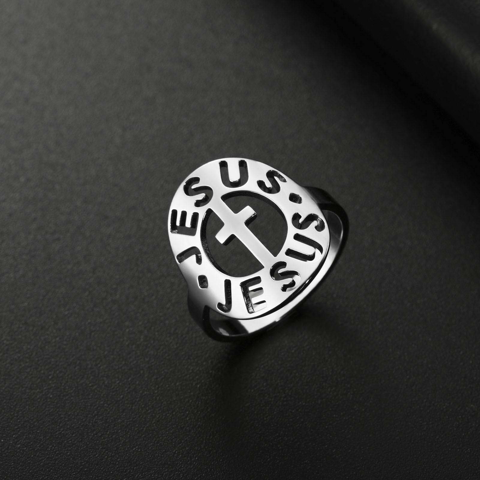 Personalized Retro Style Titanium Steel Cut Cross Closed Ring Men - Mubimart