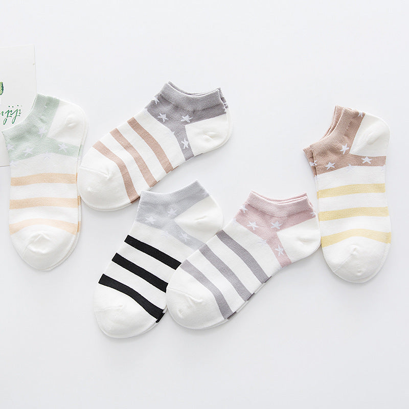 Star Stripe Breathable Low-cut Invisible Cotton Socks - Mubimart -  