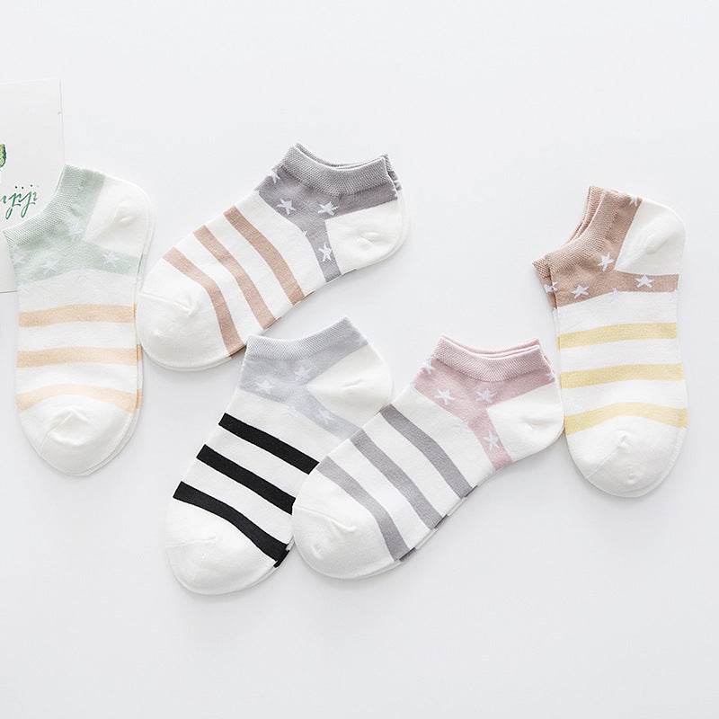 Star Stripe Breathable Low-cut Invisible Cotton Socks - Mubimart