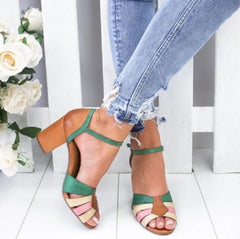 Women's Sandals With Block Heel And Color Block Buckle