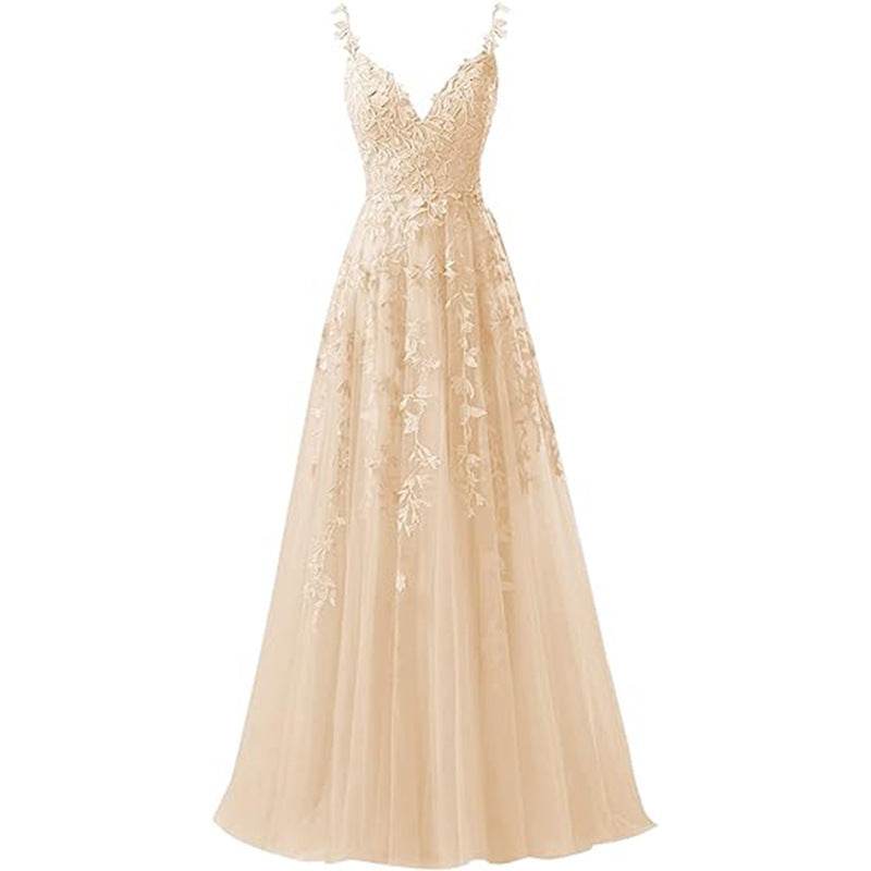 Evening Dress Suspender Style Long Tulle Lace For Prom - Mubimart