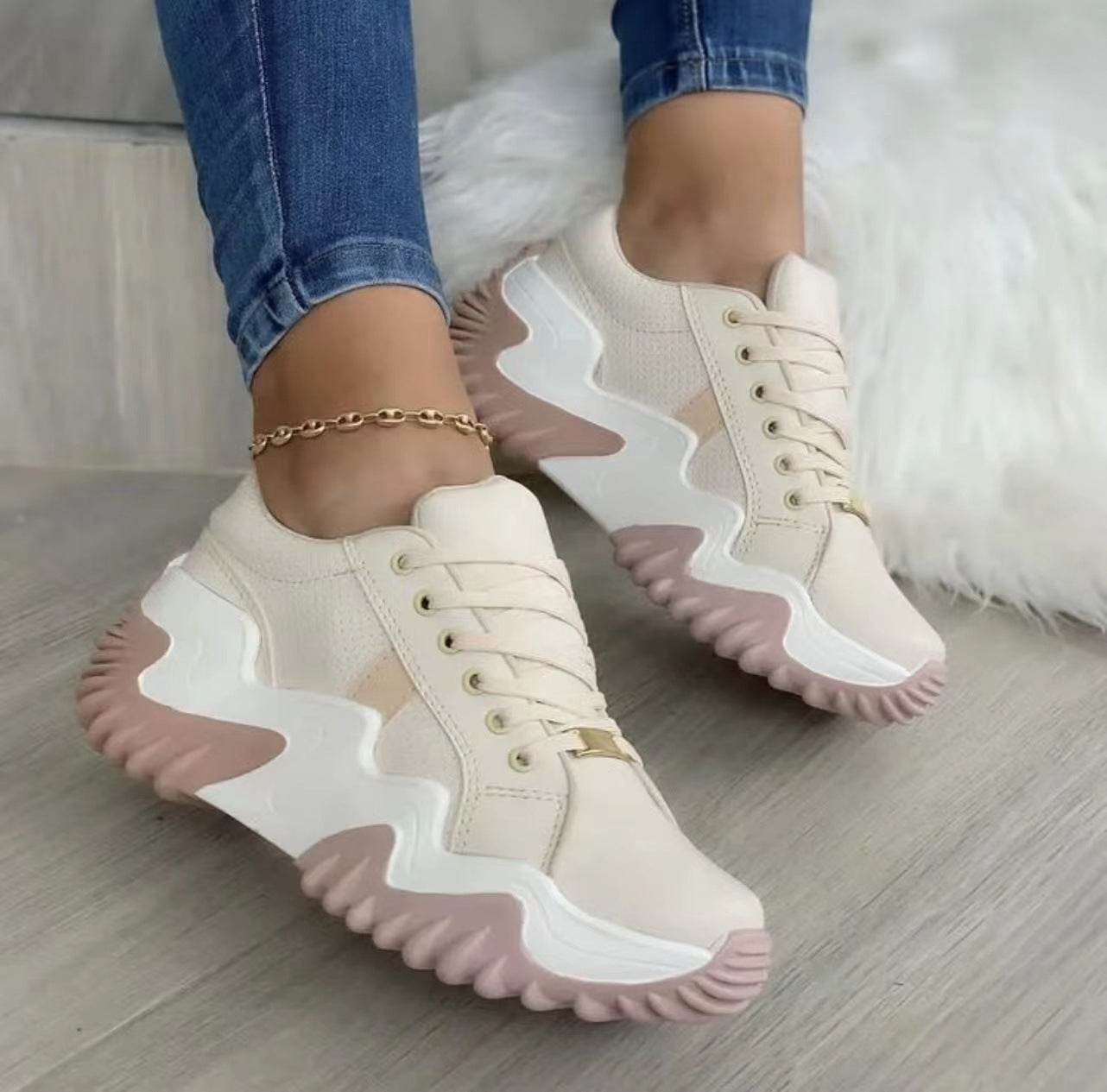 Women Shoes Lace-up Sports Sneakers - Mubimart
