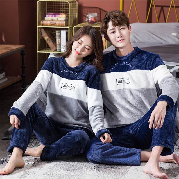 Female Spring, Autumn, Winter Coral Plush Couple Nightwear - Mubimart
