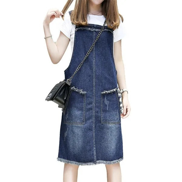 Plus-sized Plus Size Women's Clothing Spring And Summer Slimming Denim Suspender Skirt Slim Fit Dress Fat Sister - Mubimart -  