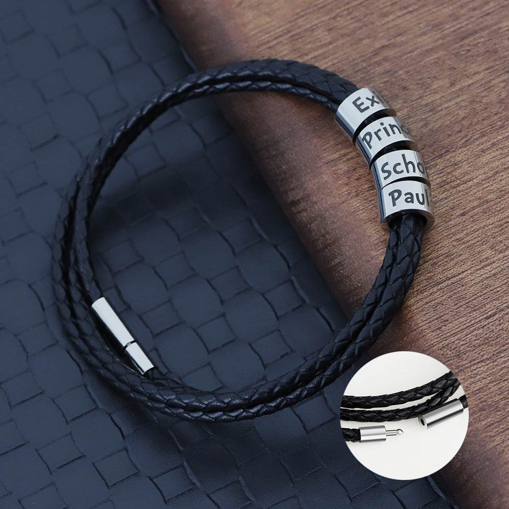 Black Leather Rope Bracelet For Men - Mubimart