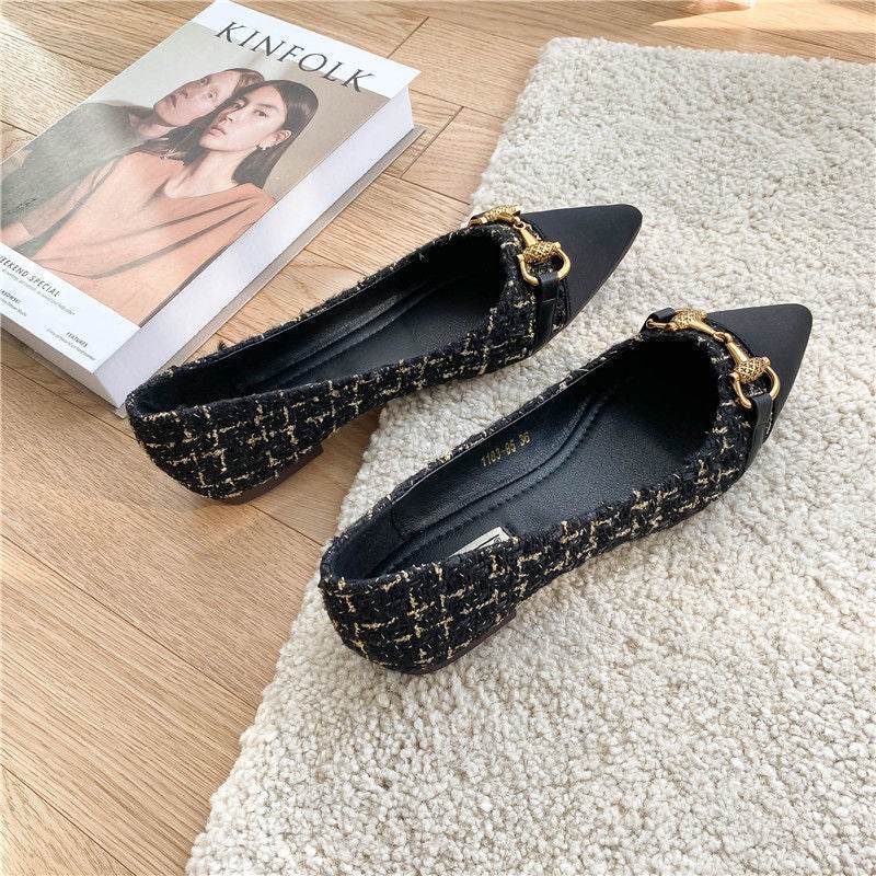 Women's Pointed Toe Flat Shallow Chain Flat Shoes - Mubimart