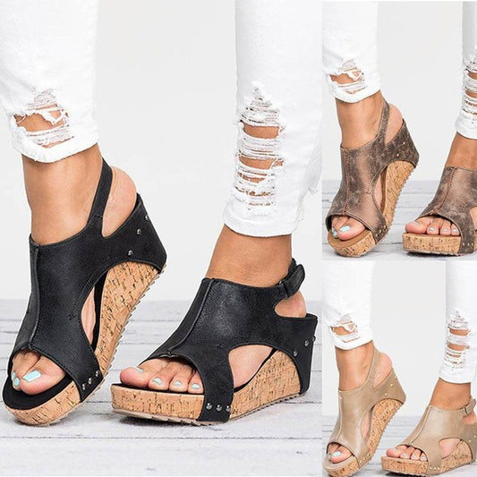 Open-Toe Wedge Sandals - Mubimart