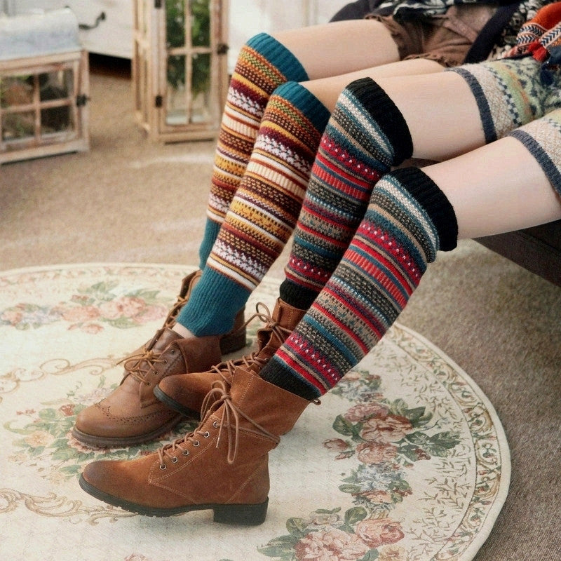 Warm thick cotton socks color knee pads boots socks - Mubimart - Knee high socks 