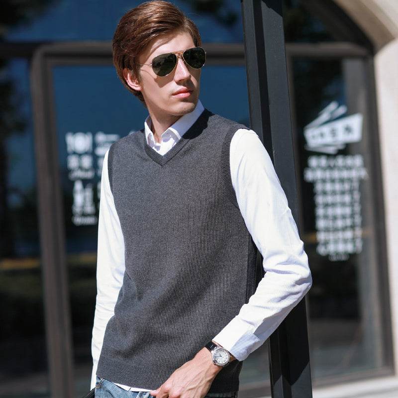 Sleeveless sweater vest vest sweater men - Mubimart