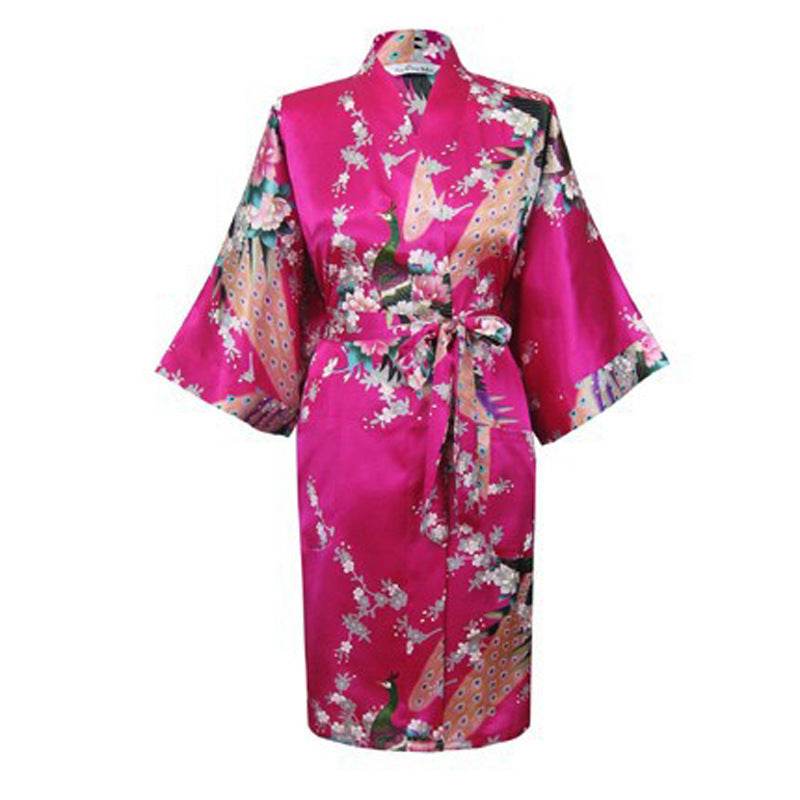 Silk nightgown peacock nightgown sexy cardigan - Mubimart