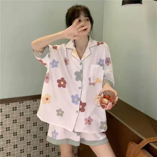 Women's Loose Cardigan Lapel Pajama Set - Mubimart