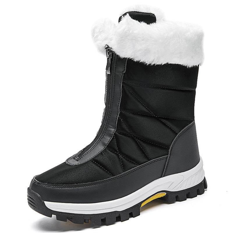 Waterproof Snow Boots Women's Mid-calf Front Zipper - Mubimart