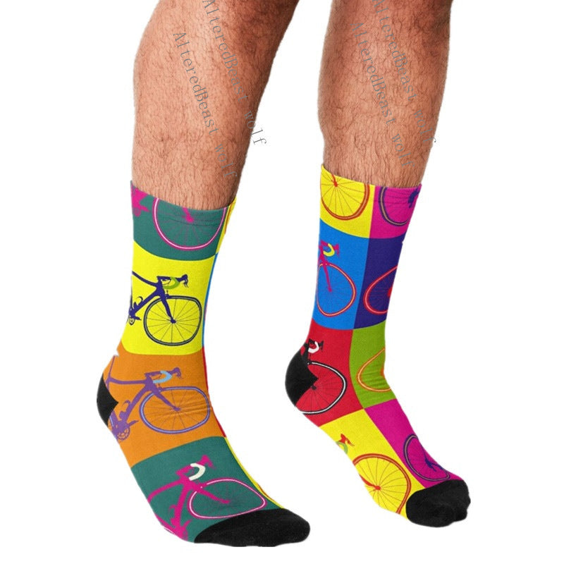 Men's Cartoon Unique Europe And America Cross Border Athletic Socks Digital Printing Lovers' Socks - Mubimart -  