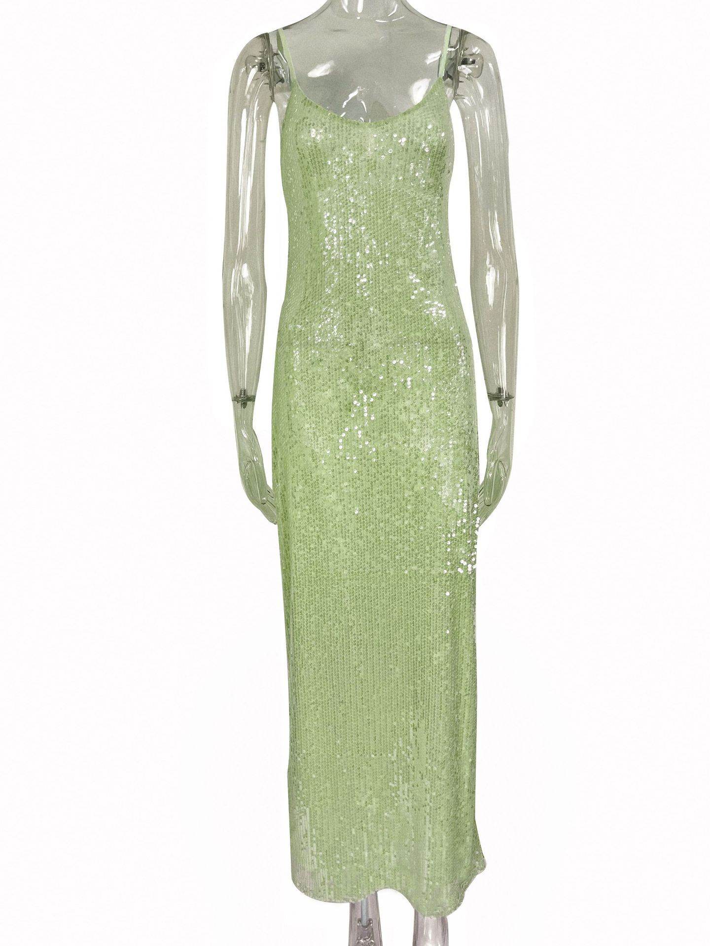 Sling Backless Slim Fit Sequins Formal Dress - Mubimart