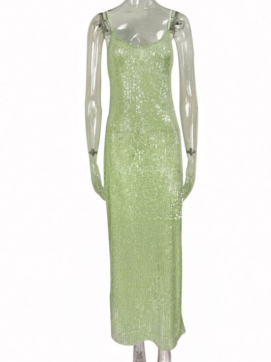Sling Backless Slim Fit Sequins Formal Dress - Mubimart