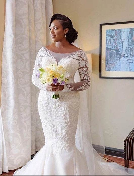 Vintage Scoop Neck Mermaid Wedding Dresses - Mubimart