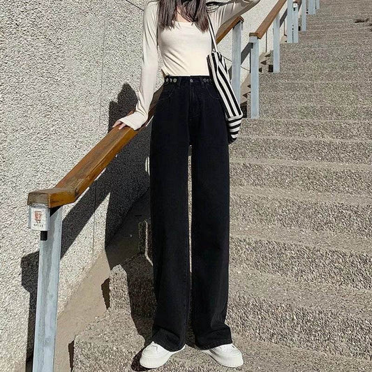 New High Waist Drooping Straight Jeans For Women - Mubimart