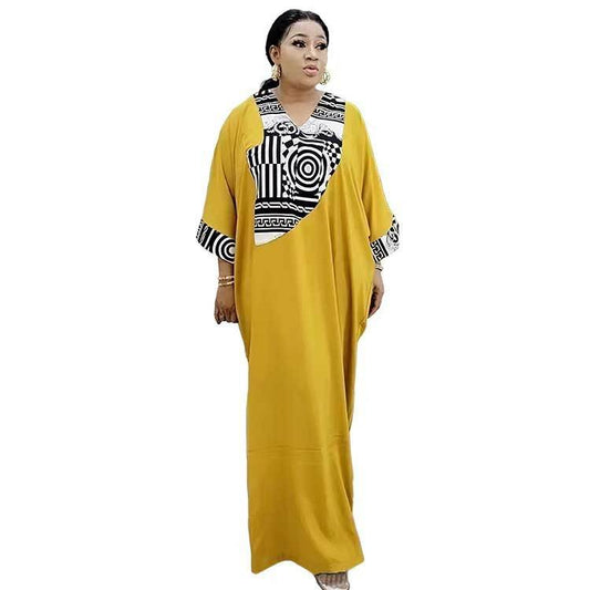 Women's Middle East Plus Size Robe Printed Loose Maxi Dress - Mubimart