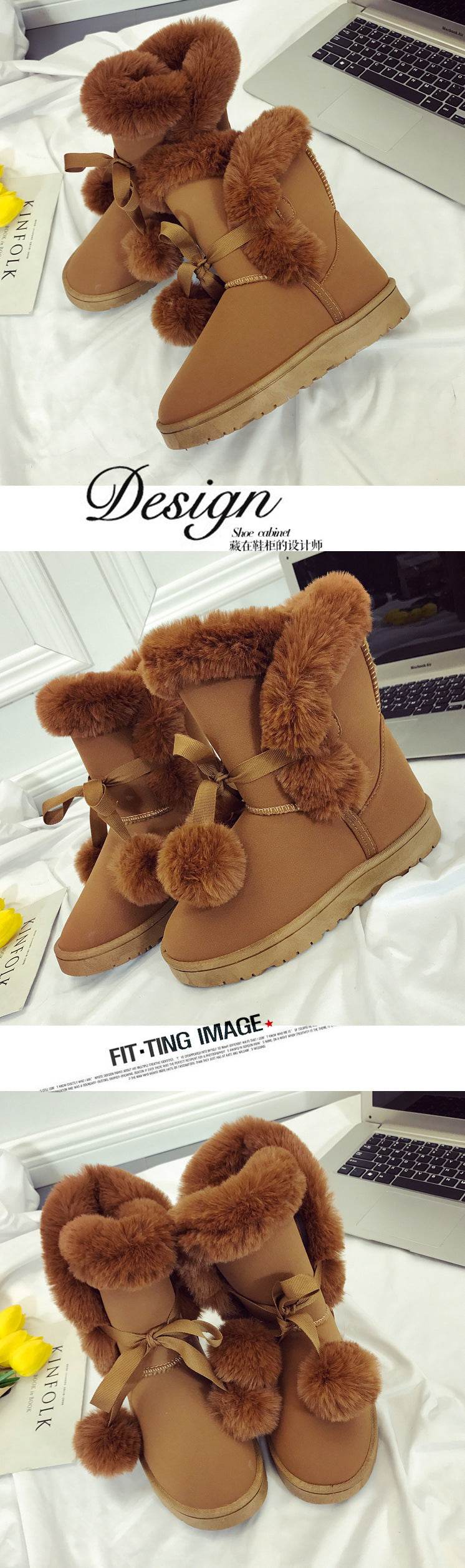Winter New Snow Boots Women's Mid-calf Flip Ball - Mubimart