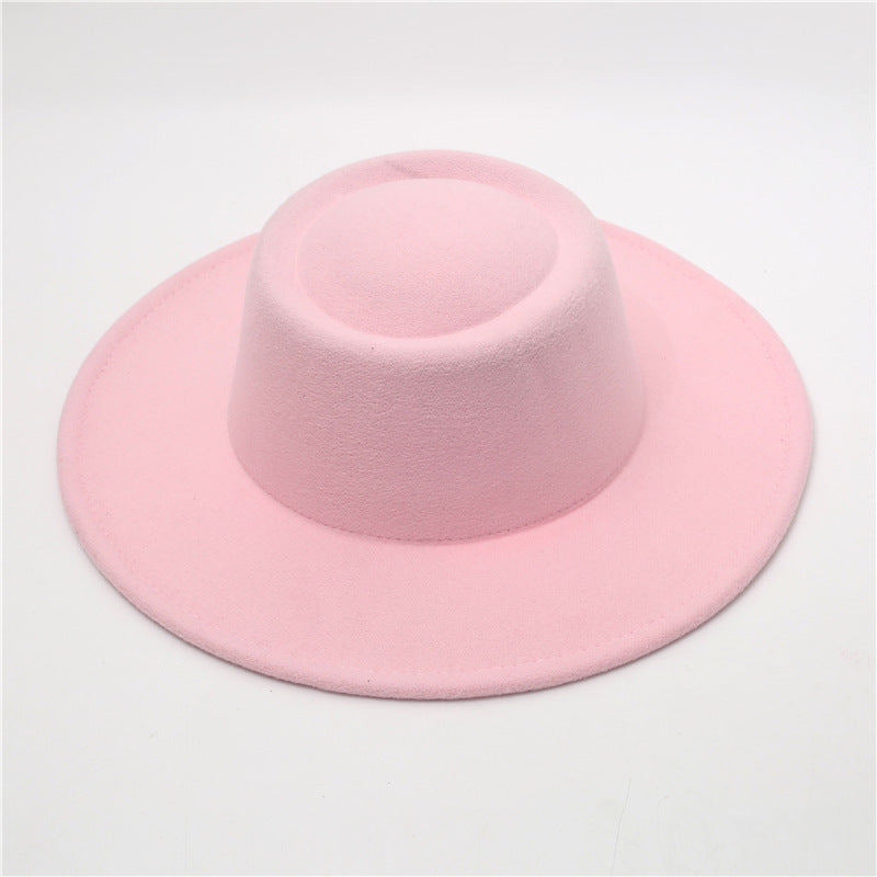 Retro Fedora 8cm Wide Brim Solid Color Concave-convex Dome Woolen Hat