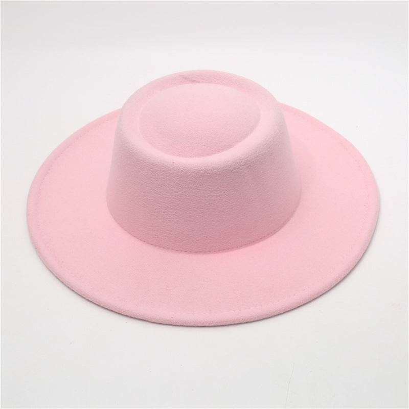 Retro Fedora 8cm Wide Brim Solid Color Concave-convex Dome Woolen Hat - Mubimart