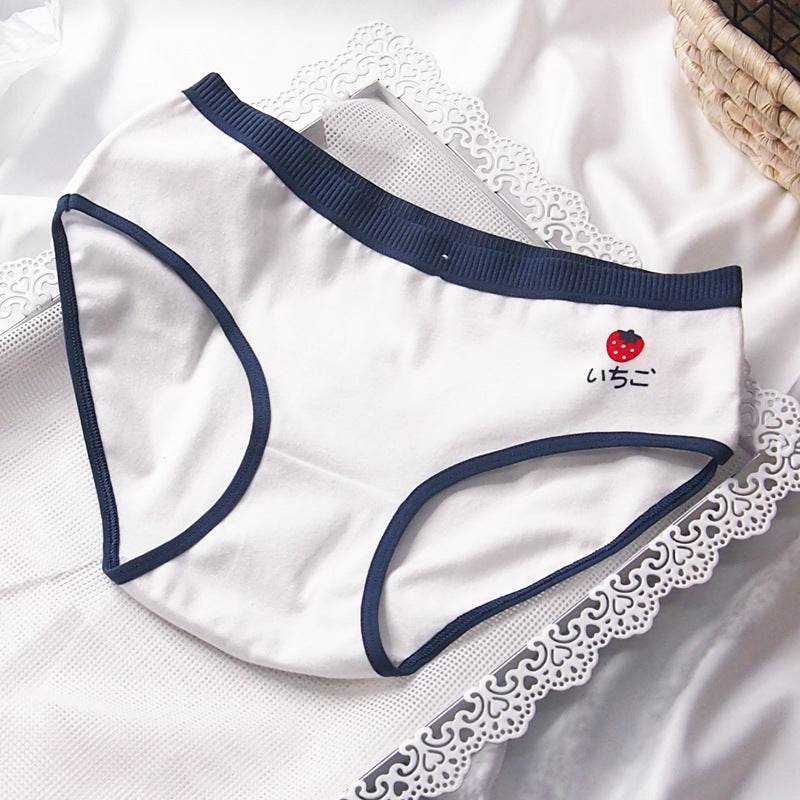 Japanese Style Purplish Blue Strawberry Underwear 5 Pack Women - Mubimart