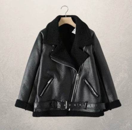 Women's motorcycle jacket leather jacket - Mubimart