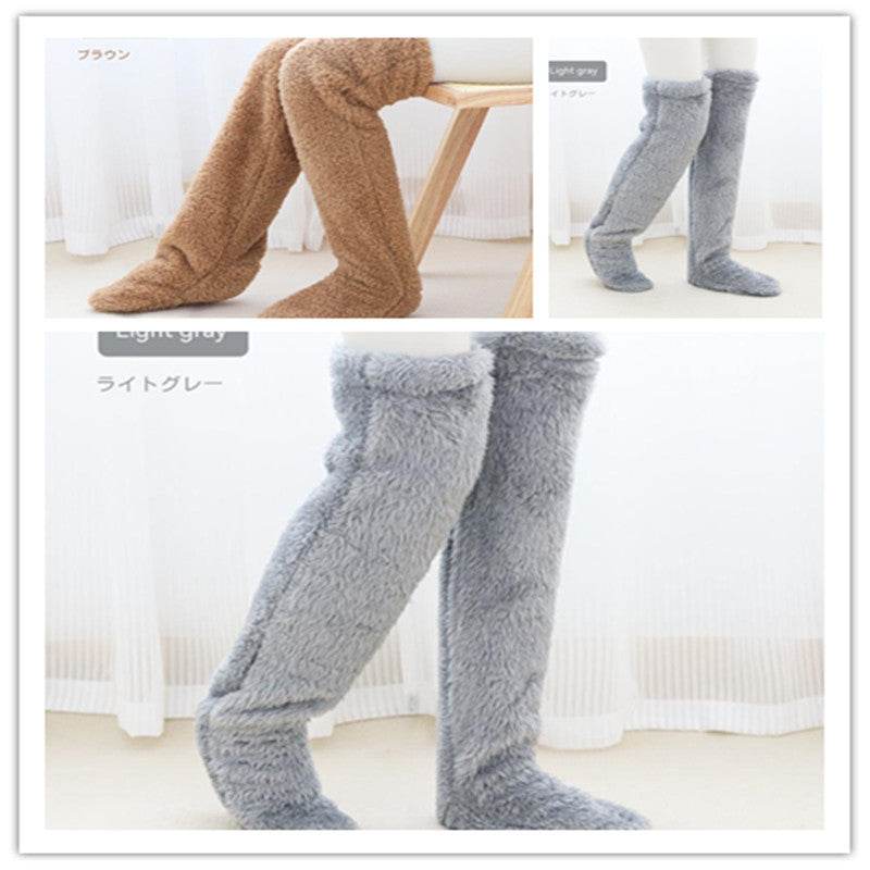 Over Knee High Fuzzy Long Socks Winter Warm Cold Leg Knee Joint Cold-proof Stockings Home Floor Sleeping Socks - Mubimart