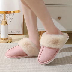 Winter Warm Plush Home Slippers Indoor Fur Slippers Women Soft Lined Cotton Shoes Comfy Non-Slip Bedroom Fuzzy House Shoes Women Couple - Mubimart -  