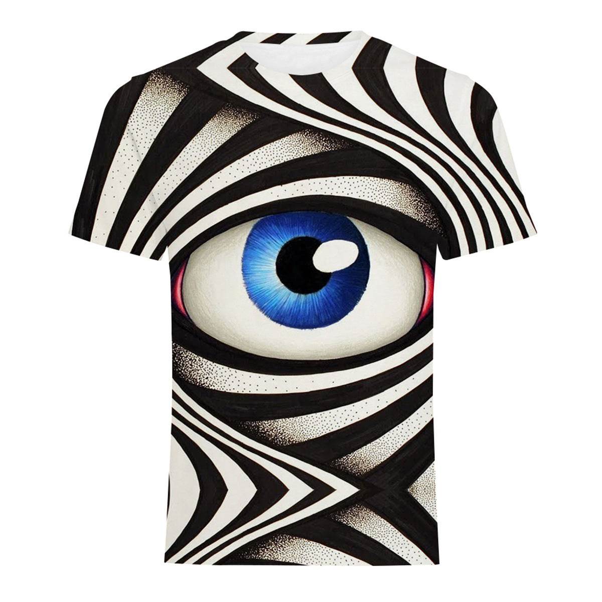 Mens Fashion Casual Digital Print Crew Neck T-shirt - Mubimart