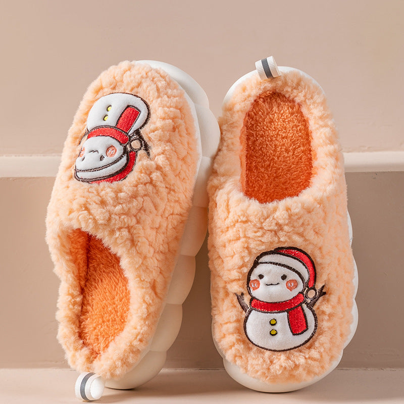 Cute Snowman Slippers Winter Indoor Household Warm Plush Thick-Soled Anti-slip Couple Home Slipper Soft Floor Bedroom House Shoes - Mubimart -  