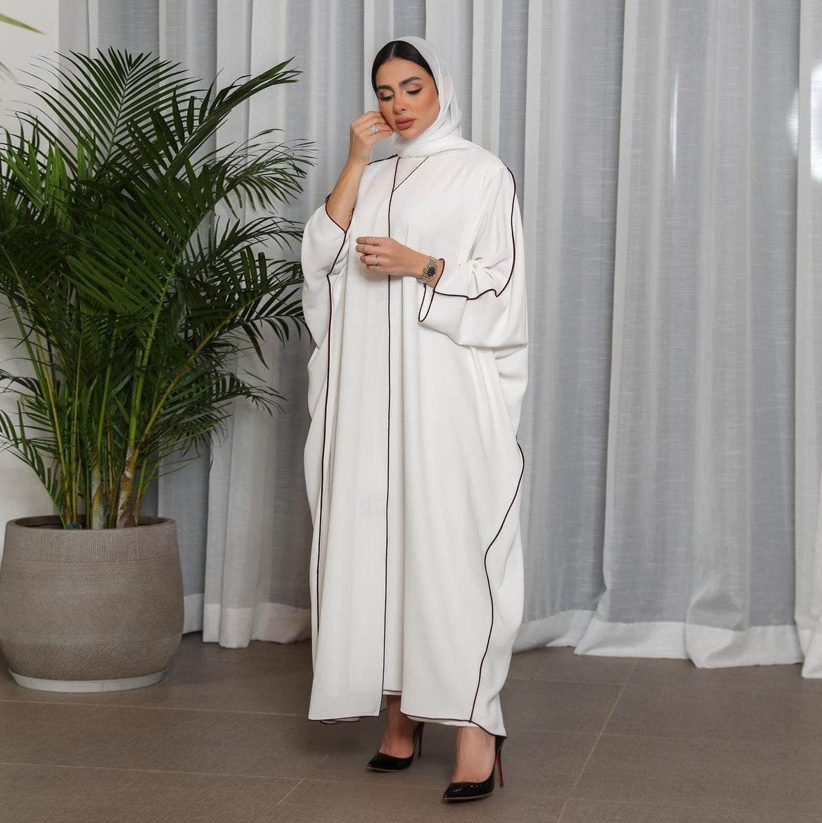 White Stitching Plus Size Women's Robe - Mubimart