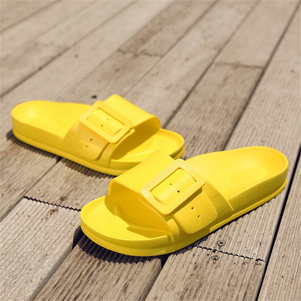 Solid Buckle Home Slippers Summer Non-slip Floor Bathroom Slipper Women Garden House Shoes - Mubimart