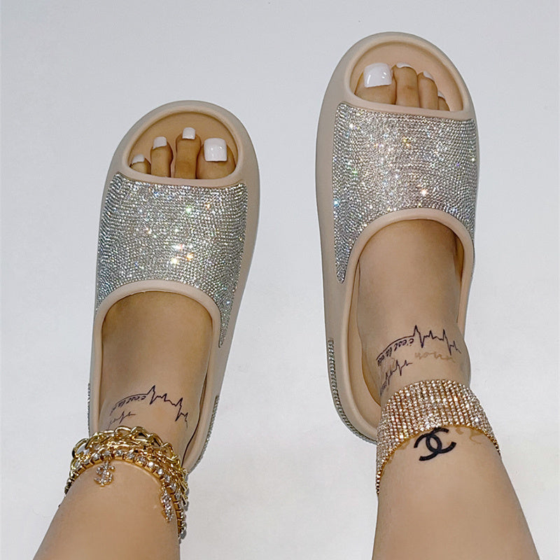 Strass Hausschuhe Frauen PeepToe Dicke Sohle Schuhe Fashion Slides Sommer