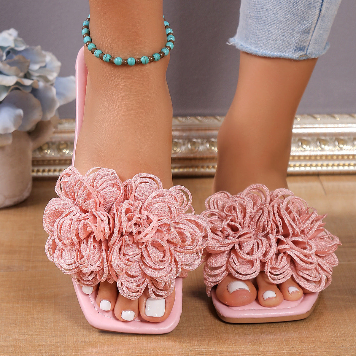 Fashion Flower Flat Slippers For Women - Mubimart -  