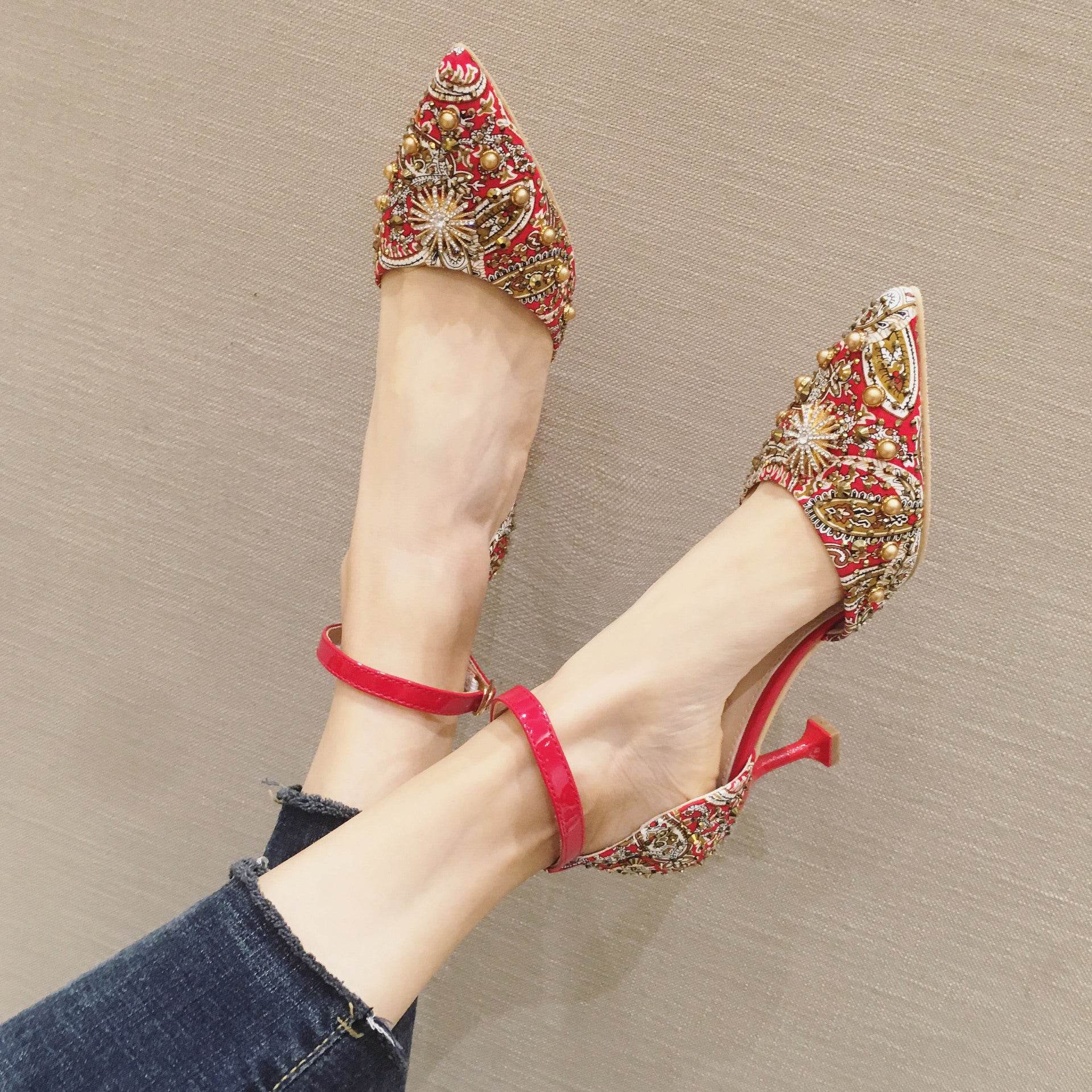 High Heels Red High Heels Female Stiletto Shallow Mouth - Mubimart