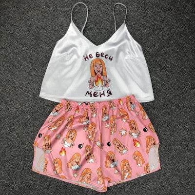 New Sexy Pijamas Women Pajama Set Silk Home Suit Animal Prin - Mubimart