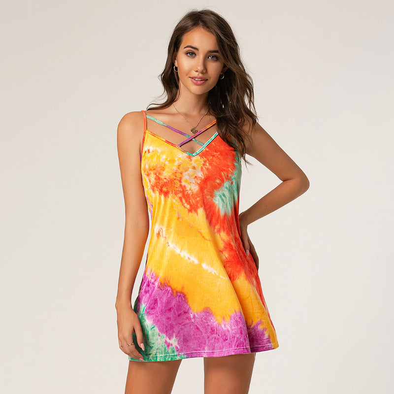 Tie-dye printed camisole top - Mubimart -  