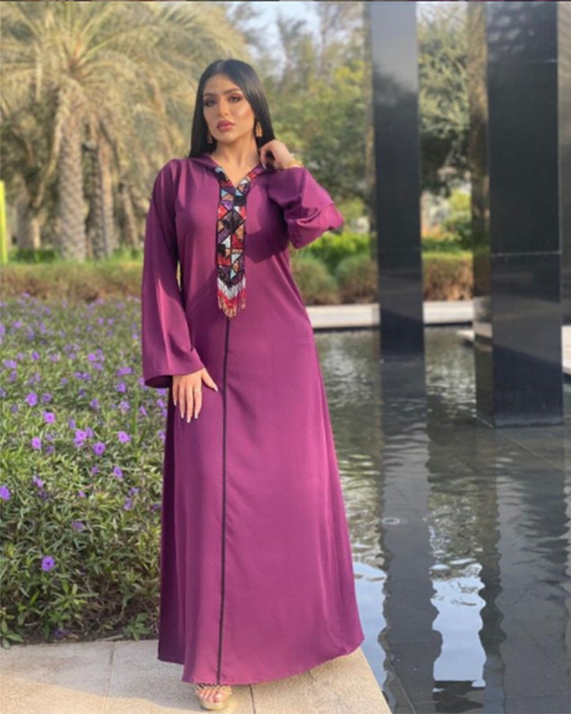 Hooded Robe Purple Dress With Diamond Tassels Women - Mubimart -  